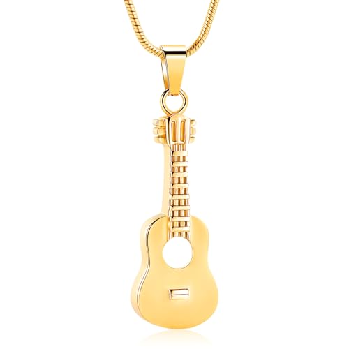 Oinsi Guitar Urn Necklace for Ashes Cremation Pendants Jewelry Ashes Holder Memorial Urn Necklace Cremation Jewelry for Human with Filling Kits - color: Gold