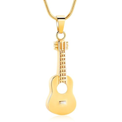 Oinsi Guitar Urn Necklace for Ashes Cremation Pendants Jewelry Ashes Holder Memorial Urn Necklace Cremation Jewelry for Human with Filling Kits - color: Gold