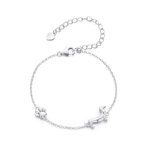 Silver Adjustable Bracelets 925 Sterling Silver Link Bracelets for Women Anniversary Birthday Christmas Jewelry for Women - color: Silver Dachshund