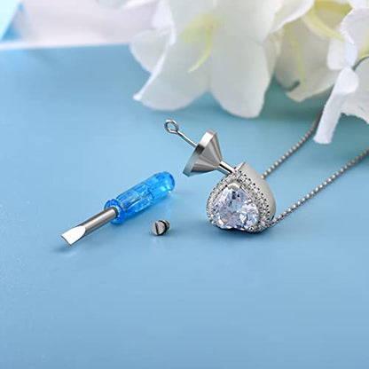 Cremation Jewelry for Women 925 Sterling Silver Heart Opal Urn Ashes Necklace Jewelry Memorial Keepsake(Heart-shaped) - color: Heart CZ