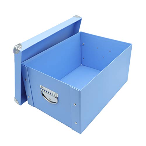 GUOZI Collapsible Storage Box, Decorative Memory Box with Lid & Metal Reinforced Corners, Cardboard File Bin with Handles, Organizer Gift Box for Keepsake Toy Photos Office Nursery Wardrobe Bookshelf - color: Blue