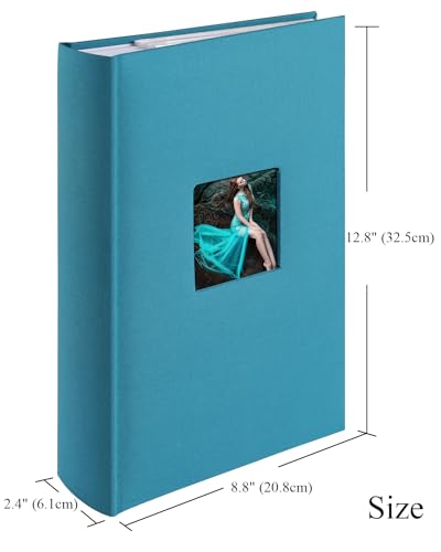 1DOT2 Photo Album for 4x6 Pictures with Writing Space, Blue | Holds 402 Photos,Linen Cover with Front Window, Acid-free Inner Pages, Ideal for Marriage Children Travel Family - color: Peacock Blue