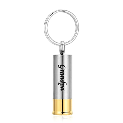 Oinsi Shotgun Shell Cremation Jewelry Urn Necklace For Ashes Of Loved Ones -Dad/Mom/Son/Grandma/Grandpa Cylinder Memorial Locket Pendant Necklace - color: Grandpa (Keychain)