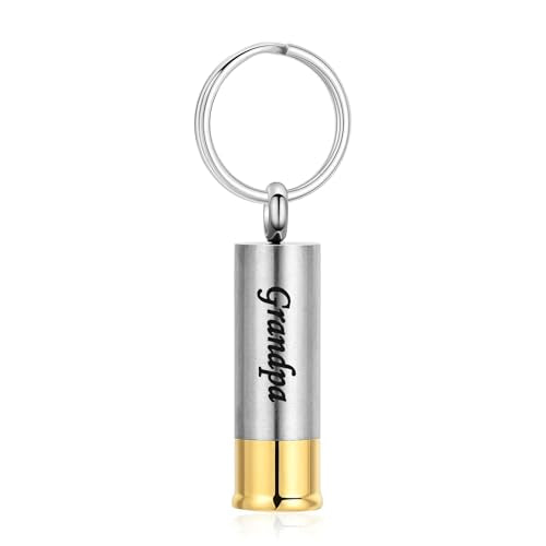 Oinsi Shotgun Shell Cremation Jewelry Urn Necklace For Ashes Of Loved Ones -Dad/Mom/Son/Grandma/Grandpa Cylinder Memorial Locket Pendant Necklace - color: Grandpa (Keychain)