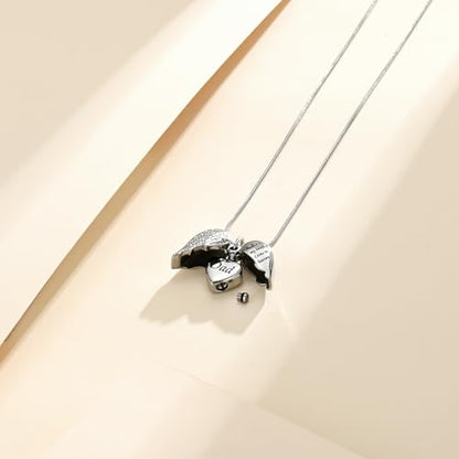 Cremation Jewelry Heart Urn Necklace for Human Ashes for Women Men A Piece of My Heart Lives in Heaven Memorial Ashes Keepsake Pendant - color: Silver-Dad