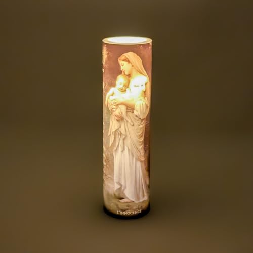 L'Innocence. LED Flameless Devotion Prayer Candle, Religious Gift, 6 Hour Timer for More Hours of Enjoyment and Devotion! Dimensions 8.1875" x 2.375"