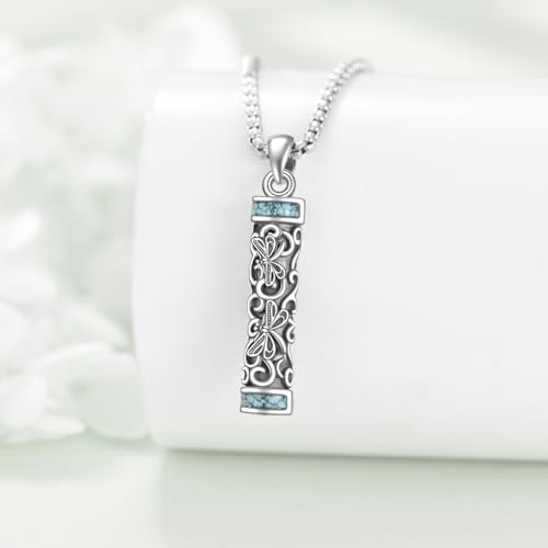 Urn Necklaces for Ashes Sterling Silver Cylinder Memorial Pendant for Loved Ones Keepsake Cremation Jewelry Gifts for Women Men - style: Dragonfly