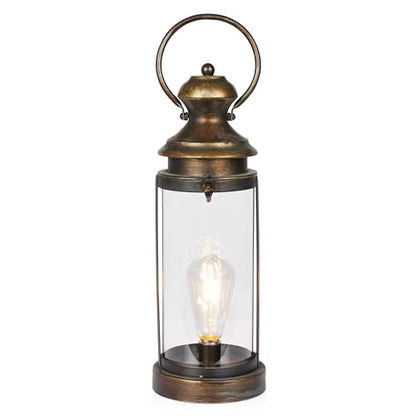 Alpine Corporation ILT102HH-S-GD Gold Metal & Glass Lantern with Warm White LED Light, LED Patio Light, 17" H, Small, Gold - style: 19" H - Gold Metal and Glass w/ Light