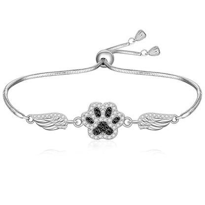 Fenthring Paw Print Bracelet S925 Sterling Silver Infinity Heart Puppy Cat Dog Memorial Mothers Day Bracelets for Women Jewelry Gifts - style: Paw Print-Angel Wing