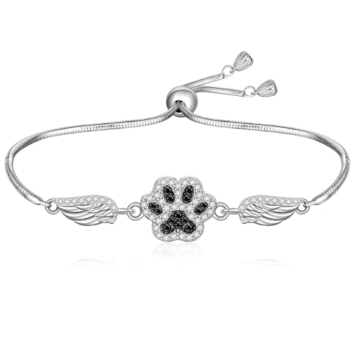 Fenthring Paw Print Bracelet S925 Sterling Silver Infinity Heart Puppy Cat Dog Memorial Mothers Day Bracelets for Women Jewelry Gifts - style: Paw Print-Angel Wing