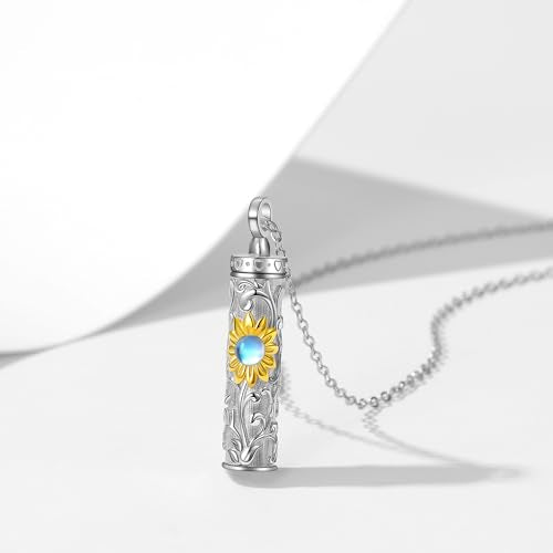 Sterling Silver Flower Tree Life Cremation Urn Necklace for Women - color: Cylin *Sunfl. 1 (GP Mo/St)