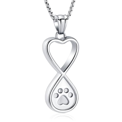 Oinsi Infinity Love Pet Cremation Jewelry for Ashes of Dog/Cat Funeral Keepsake Urn Necklace Pendant Memorial Jewellery - color: A-New Silver
