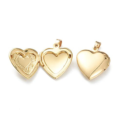 Beadthoven 10pcs Heart Locket Pendants Real 18K Gold Plated Heart with Mini Flowers Photo Frame Charms Photo Holder Memory Locket Pendants for DIY Necklace Jewelry Making - color: Gold-Heart with Mini Flowers