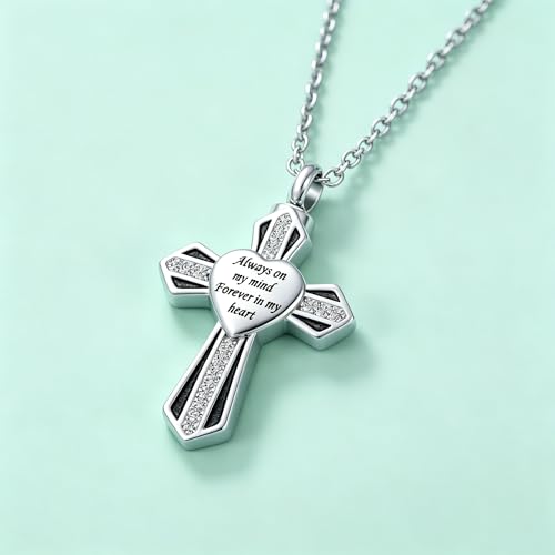 Cremation Cross Urn Necklace for Ashes Tree of Life Dad/Mom/Grandma Stainless Steel Urn Pendant Ashes Holder Memorial Jewelry - style: Cross style 02