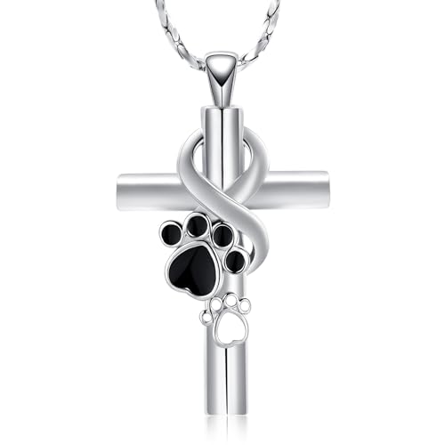 Paw Print Cremation Jewelry for Ashes for Pet Infinity Cross Urn Necklace for Ashes Stainless Steel Ashes Pendant Keepsake Memorial Jewelry for Dog Cat Ashes - color: steel