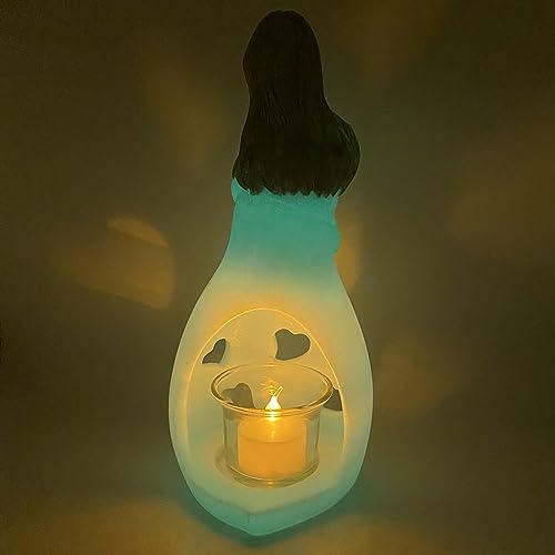 Mother-Daughter Glow in The Dark Candle Holder Statue with Flickering LED Candle | Hand-Painted - Unique Gifts for Mother's Day, Christmas, Birthday | Greeting Card Included - color: Mom & Gaughter (Glow-light Brown)