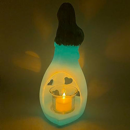 Mother-Daughter Glow in The Dark Candle Holder Statue with Flickering LED Candle | Hand-Painted - Unique Gifts for Mother's Day, Christmas, Birthday | Greeting Card Included - color: Mom & Gaughter (Glow-light Brown)
