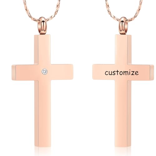 Crystal Cross Necklace for Ashes Stainless Steel Keepsake Cremation Jewelry Religious Cross Memorial Urn Necklace for Pet Human Ashes Gifts - color: Customize