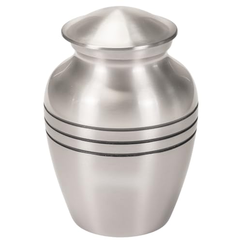 Classic Three Bands Pewter Cremation Urn for Ashes - Extra Small, Brass, Silver Urn, Extra Small Sized Cremation Urn, Child Urn, 8.25 Inches High - size: Extra Small Urn