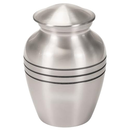 Classic Three Bands Pewter Cremation Urn for Ashes - Extra Small, Brass, Silver Urn, Extra Small Sized Cremation Urn, Child Urn, 8.25 Inches High - size: Extra Small Urn