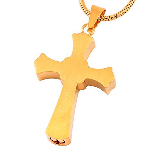 Forever in My Heart Birthstone Personalized Double Cross Urn Pendant Cremation Jewelry for Ashes Cross Ashes Keepsake - color: Silver-Light Blue