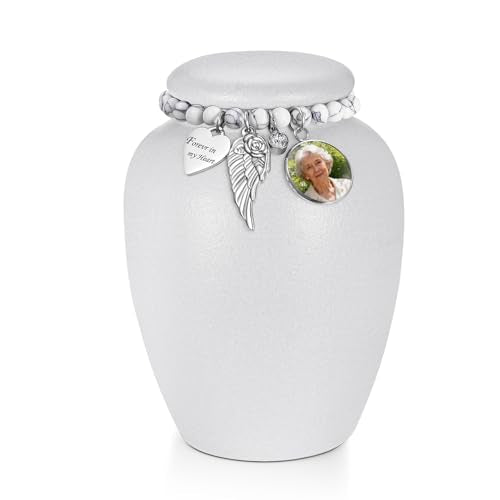 SOITIS Customized Urn for Human Ashes Keepsake- 4.8 Inches Black Ceramic Urn Ashes Keepsake, Medium Memorial Holder Decorative Urn, Funeral Cremation Urns for Women Men - color: White-custom