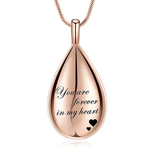 Urn Pendant Necklace Teardrop Cremation Jewelry for Ashes Memorial Keepsake for Women Jewelry Funeral Ashes Holder Collarbone Necklace You are forever in my heart - color: Rose gold