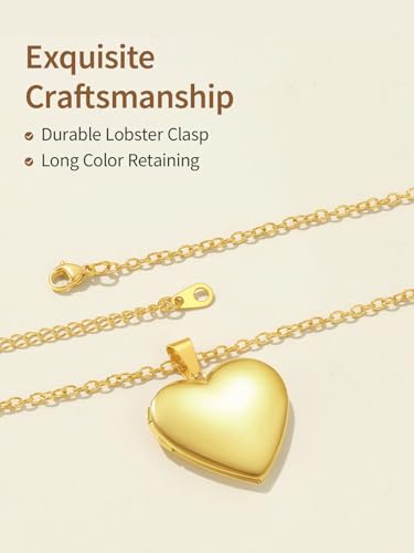 FindChic Locket Necklace for Women Custom Photo Memorial Gifts Multi-Shaped | Silver/Black/Rose Gold/Gold Plated Personalized Gifts for Loved Ones, Birthday Valentine's Day Keepsake - color: Gold- Polished Heart