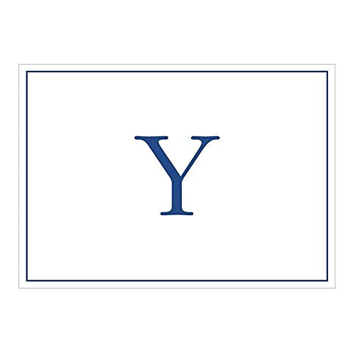 Caspari Navy Embossed Initials Boxed Note Cards in Letter Y, 8 Cards & Envelopes - color: Navy Y