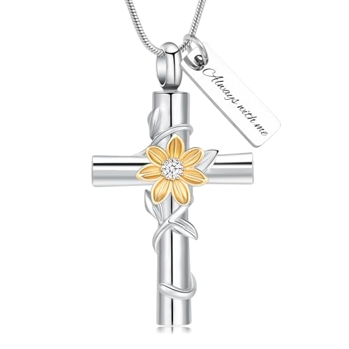 shajwo Sunflower Urn Necklaces for Ashes for Women Men Cremation Jewelry Memorial Human Ashes Pendant - color: customize