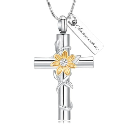shajwo Sunflower Urn Necklaces for Ashes for Women Men Cremation Jewelry Memorial Human Ashes Pendant - color: customize