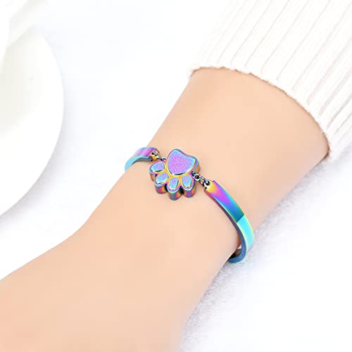 XSMZB Cremation Bracelet for Ashes - Paw Print Cremation Jewelry Pet Dog Cat Stainless Steel Keepsake Memorial Urn Bangle - color: Colorful