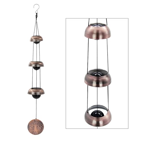Tree of Life Bell Wind Chimes for Outside, Red Copper Temple | Wind Bell with 3 Bells, Feng Shui Copper Wind Chime for Home Garden Yard Outdoor Decoration & Memorial Gift - size: F-Tree