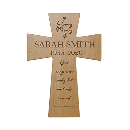 LifeSong Milestones Personalized Wooden Memorial Wall Cross Hanging Decor 7x11 Sympathy Bereavement Gift for Loss of Loved One Celebration of Life In Loving Memory Remembrance Wings Were Ready
