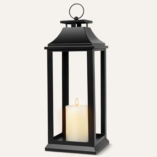 Modern Farmhouse Black Lantern Candle Holder, 22” Decorative Lantern - size: Large