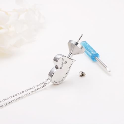 Ladytree 925 Sterling Silver Cremation Urn Necklace for Ashes - style: Daughter