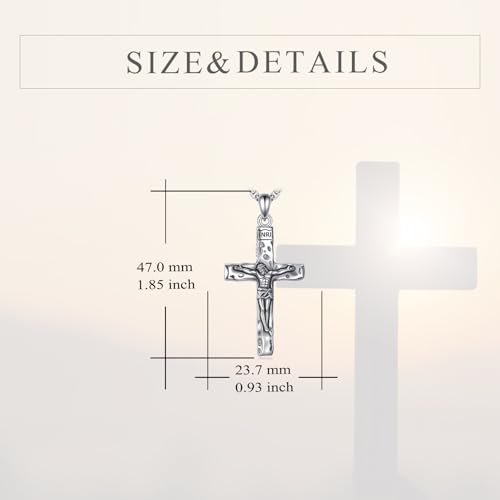 925 Sterling Silver Cross Necklace for Men & Women Crucifix Jesus/Cross Pendant with 22"+2" Stainless Steel Chain Jewelry Gift for Christmas, Father's Day, Mother's Day, Birthday-Gift Box Included - style: B01 Crucifix