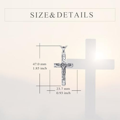 925 Sterling Silver Cross Necklace for Men & Women Crucifix Jesus/Cross Pendant with 22"+2" Stainless Steel Chain Jewelry Gift for Christmas, Father's Day, Mother's Day, Birthday-Gift Box Included - style: B01 Crucifix