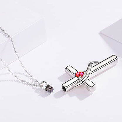 SOULMEET Cremation Jewelry for Ashes, Sterling Silver Urn Necklace for Ashes Women Men, Cherish Memories Cremation Jewelry to Keep Someone Near to You - color: E-White Gold Red Cross