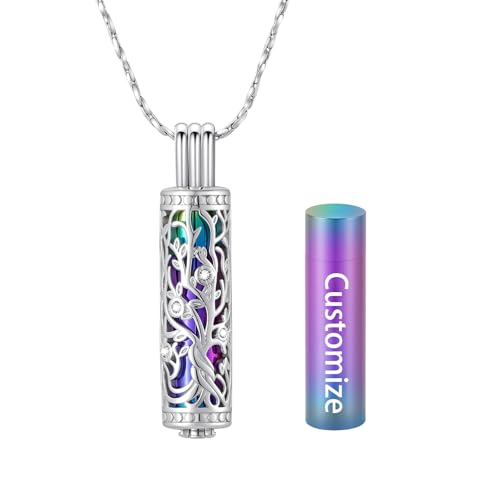 Cylinder Urn Necklace Crystal Tree of Life Cremation Jewelry Pendant for Women Men Vial Cremation Ash Pendant Loved One Memorial Jewelry with Mini Keepsake Urn Ash - Always In My Heart - color: Customize