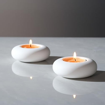 Handmade Decorative Pebble Tealight Candle Holder - Handcrafted Home Decor Accent for Calming Earthy Aesthetic White Cement Diameter 3 Inches Set of 2