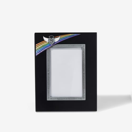 Personalized Rainbow Bridge Pet Memorial Picture Frame | 2-Line Custom Message, Holds 4x6 Photo, Paw Print Angel Wings, MDF Construction, Easel Back Stand