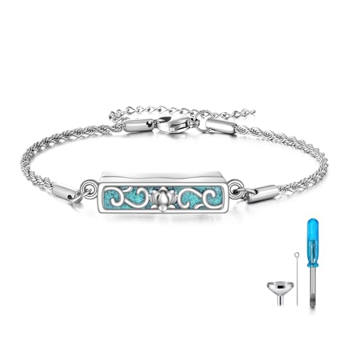 ONEFINITY Urn Bracelet for Ashes 925 Sterling Silver Abalone Shell Hummingbird/Dragonfly/Butterfly/Sunflower Cremation Jewelry for Ashes Keepsake Pendant Locket Bracelet for Women Mom - style: Turquoise Lotus
