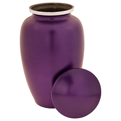 Dark Amethyst Cremation Urn for Ashes, Aluminum, Purple Urn, Adult Sized Cremation Urn, 10.5 Inches High - color: Dark Amethyst
