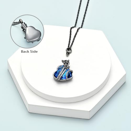 shajwo Butterfly Heart Urn Necklaces Cremation Jewelry for Ashes for Women Men Memorial Human Ashes Pendant - color: a-Black-blue