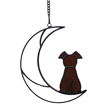 Stained Glass Rainbow Bridge Brown Dog Memorial Gifts for Loss of Dog Sympathy Remembrance Suncatcher, Angel Wings Pet Loss Bereavement Gifts in Memory of Pet Passing Away Window Hanging. - color: Brown