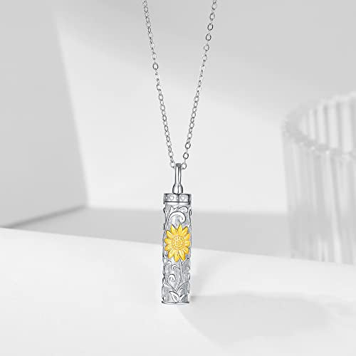 Sterling Silver Flower Tree Life Cremation Urn Necklace for Women - color: Cylin *Sunfl. 1 (GP)
