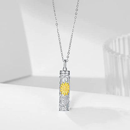 Sterling Silver Flower Tree Life Cremation Urn Necklace for Women - color: Cylin *Sunfl. 1 (GP)