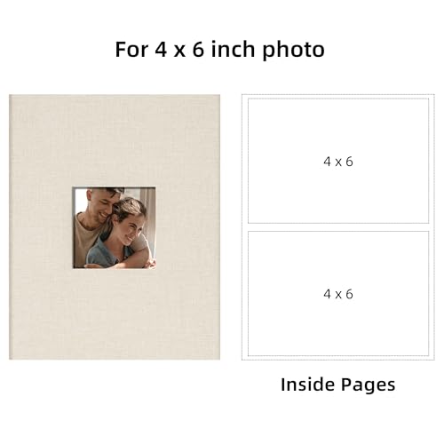 4x6 Slip In Photo Album Holds 200 Pockets Cloth Cover Beige | DIY cover window, Acid free pages, PVC free pockets, Family Travel Wedding, Gift ready - color: Beige, size: 200 Pockets