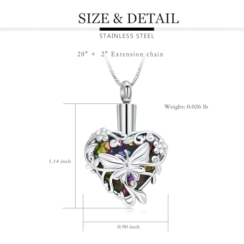 Yinplsmemory Butterfly Cremation Jewelry Urn Necklace for Ashes for Women - color: Rainbow